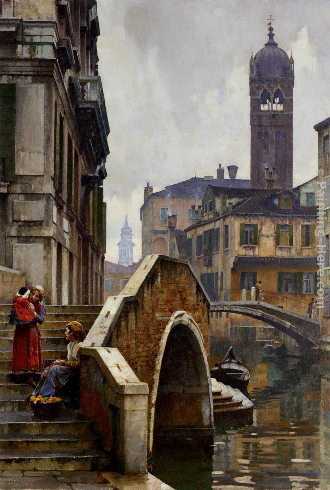 The Ponte dei Pugni, Venice, with the Campanile of Sta. Fosca beyond painting - William Logsdail The Ponte dei Pugni, Venice, with the Campanile of Sta. Fosca beyond art painting